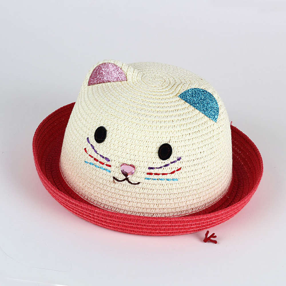 embroidered cartoon cat two color children's straw hat men's and women's summer sun mz2280, Yellow
embroidered cartoon cat two color children's straw hat men's and women's summer sun mz2280, Yellow