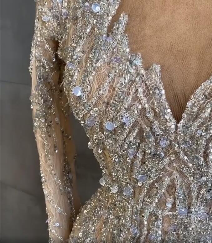 Aso Ebi 2021 Arabic Gold Luxurious Sparkly Evening Dresses Beaded Crystals Prom Dresses Lace Mermaid Formal Party Second Reception Gowns ZJ5