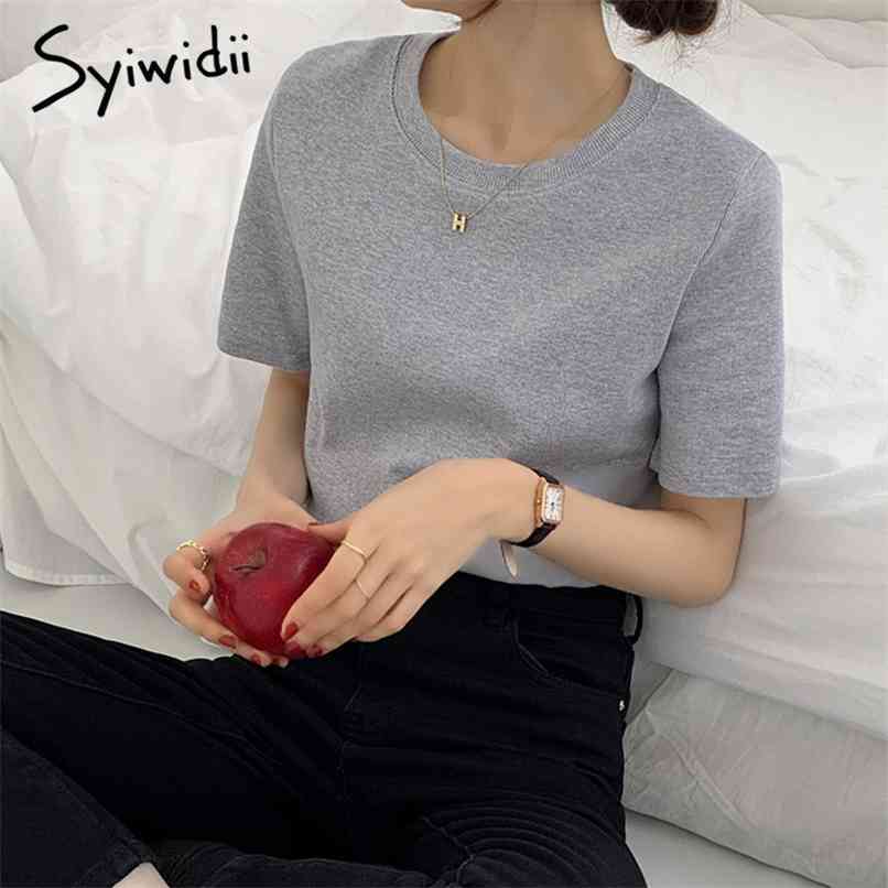 Canale Knitted Shirts Women Screw Thread O Neck Short Sleeve Slim White Tops Summer Korean Woman Tshirts Gray Tee 210607
Canale Knitted Shirts Women Screw Thread O Neck Short Sleeve Slim White Tops Summer Korean Woman Tshirts Gray Tee 210607