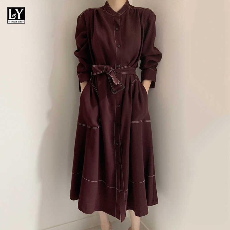 LY VAREY LIN Spring Women Single Breasted Long Sleeve Dress Elegant Office Ladies Stand Collar Solid with Belt 210526, Burgundy
LY VAREY LIN Spring Women Single Breasted Long Sleeve Dress Elegant Office Ladies Stand Collar Solid with Belt 210526, Burgundy