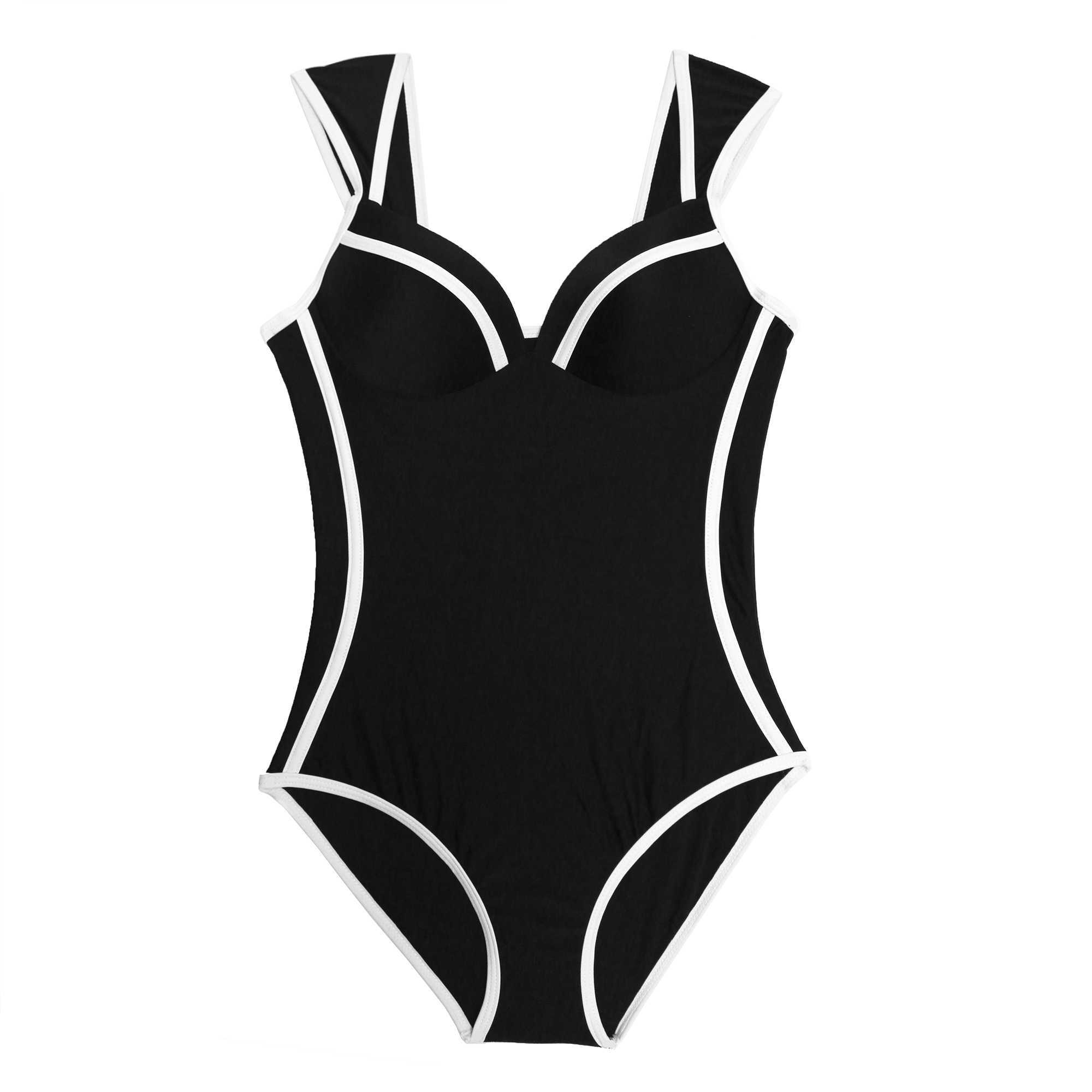Sexy Retro Black White Striped Push Up Swimsuit Bodysuit Ladies Monokini Swimwear Women Swim Bathing Suit Trikini 210625