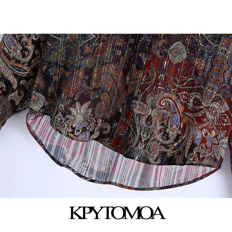 KPYTOMOA Women Fashion Semi-sheer Metallic Thread Printed Velvet Blouses Vintage Long Sleeve Studs Female Shirts Chic Tops 210225