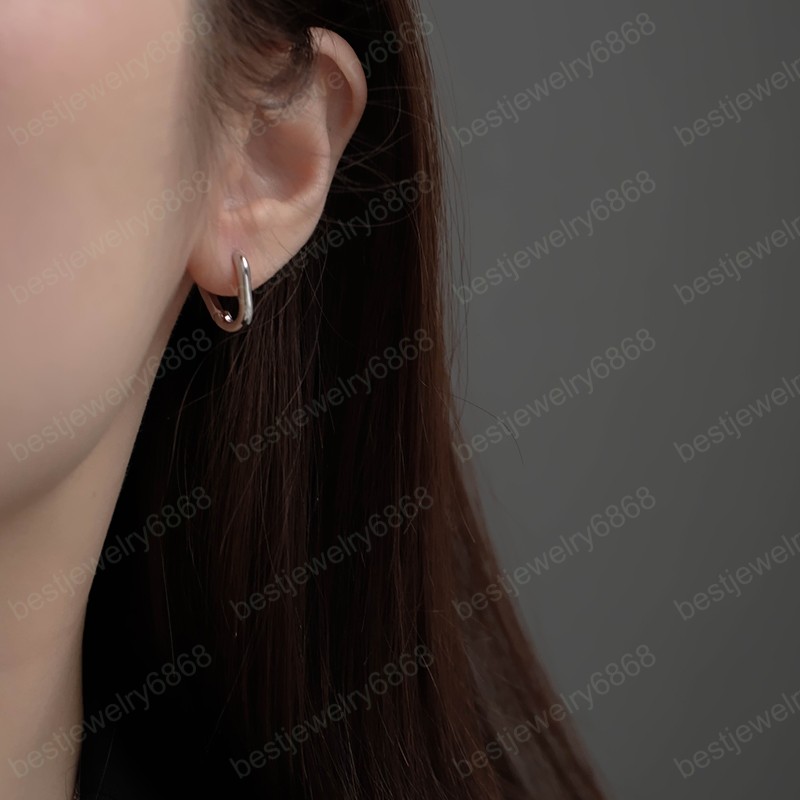 New S925 Silver Color Retro Metal Geometric U-shaped Oval Small Stud Earrings for Women Girls Jewelry