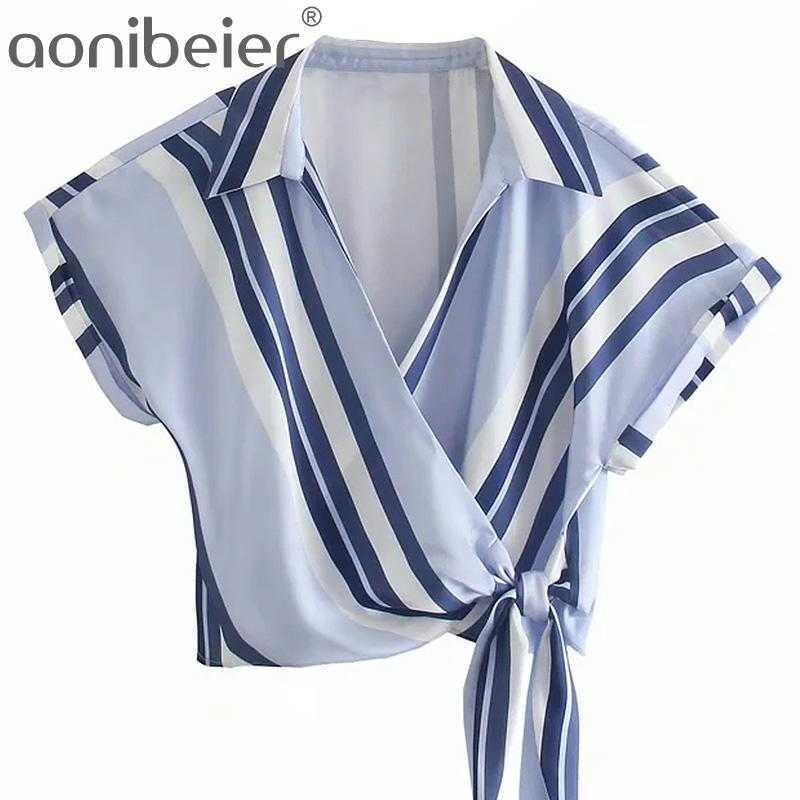 Summer Women Cross V Neck Striped Blouse Female Short Sleeve Shirt Smock Casual Lady Crop Tops 210604, Blue
Summer Women Cross V Neck Striped Blouse Female Short Sleeve Shirt Smock Casual Lady Crop Tops 210604, Blue
