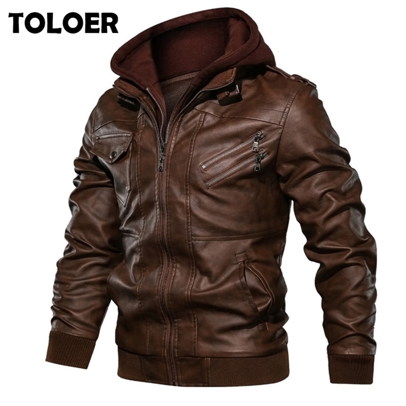 Autumn Winter Men's Leather Motorcycle Jacket PU Leather Hooded Jacket Warm Baseball Jackets Hat Detachable Euro Size Coats 211110, Yq01black
Autumn Winter Men's Leather Motorcycle Jacket PU Leather Hooded Jacket Warm Baseball Jackets Hat Detachable Euro Size Coats 211110, Yq01black