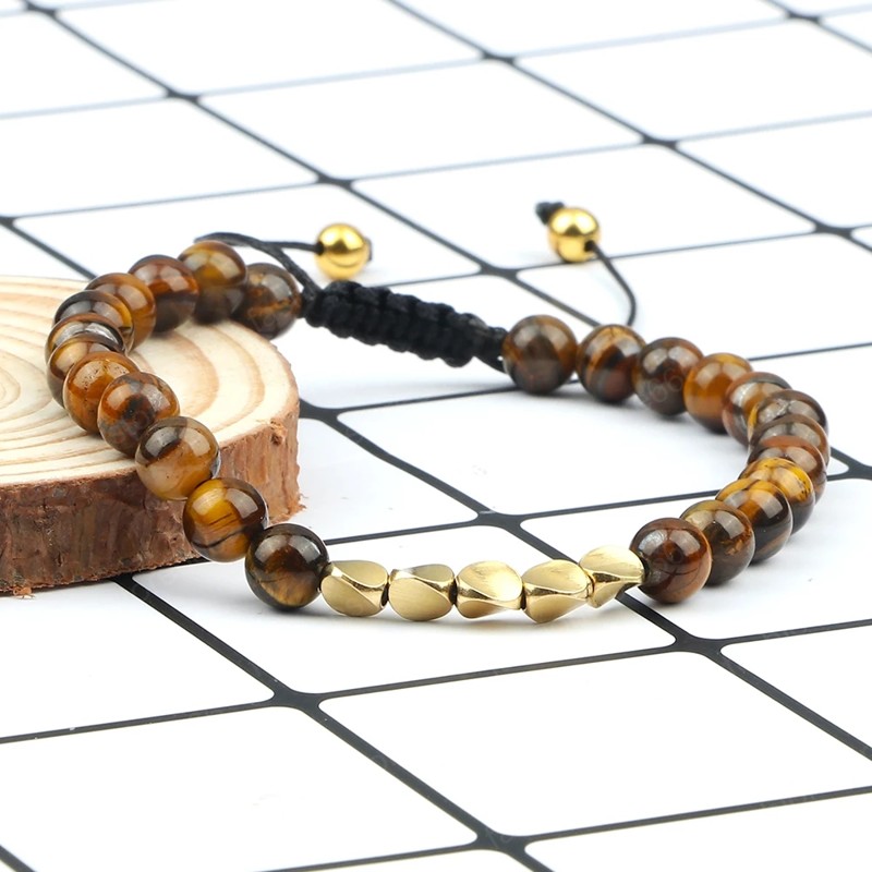 6mm Beaded Bracelets Handmade Copper Beads Tibetan Stone for Women Men Black Lava Tiger Eye Stones Bracelet Chakra Bangle Jewelry