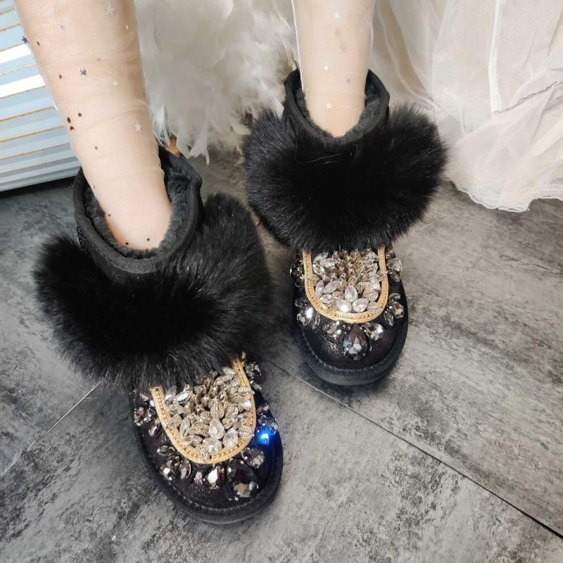 Boots Glitter Glass Diamond Round Toe Snow Gem Rhinestone Black Fur Thick Sole Woman Warm Plush Winter Crystal Ankle
Boots Glitter Glass Diamond Round Toe Snow Gem Rhinestone Black Fur Thick Sole Woman Warm Plush Winter Crystal Ankle