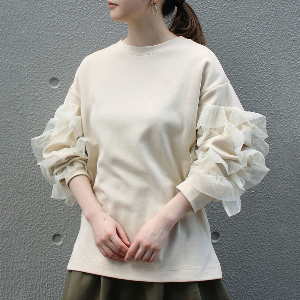 Hoodie Women Long Sleeve Hoodie Shirt Mesh Tulle Sleeve Frilled Sweatshirts Japan Style Female Tops Loose Tops Women 201203