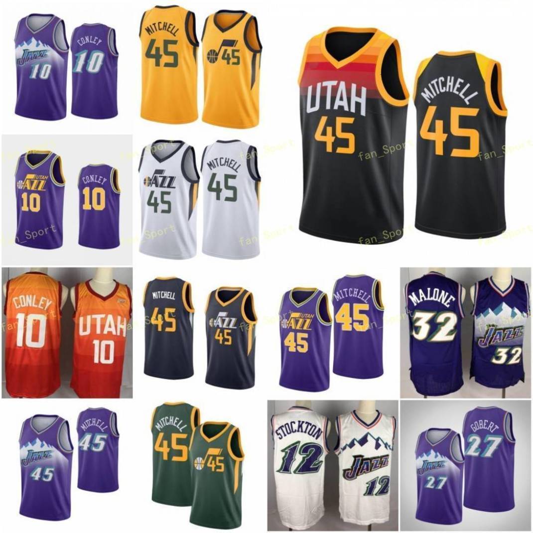 

City Earned Edition Donovan 45 Mitchell Basketball Jerseys Mike 10 Conley Karl 32 Malone Rudy 27 Gobert John 12 Stockton Men Stitched Size, As