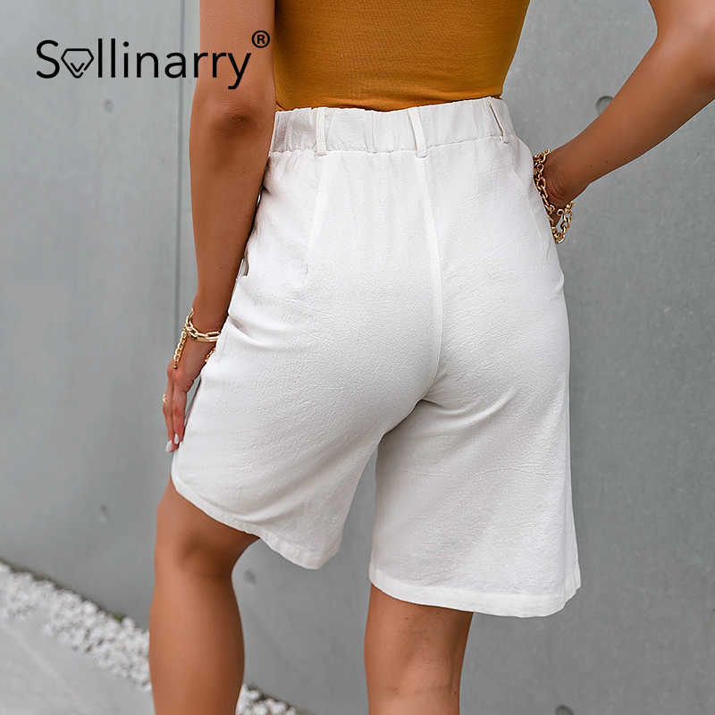 Sollinarry Casual white high street women capris summer Spring fashion pocket high waist pants Office solid elegant bottom 210709
