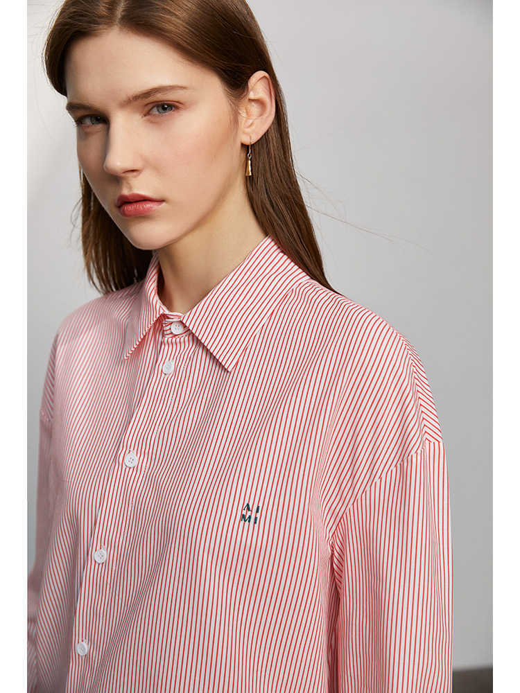 Minimalism Spring Women's Shirt Fahsion Striped Letter Embroidery Loose Female Blouse Causal Women Tops 12170138 210527