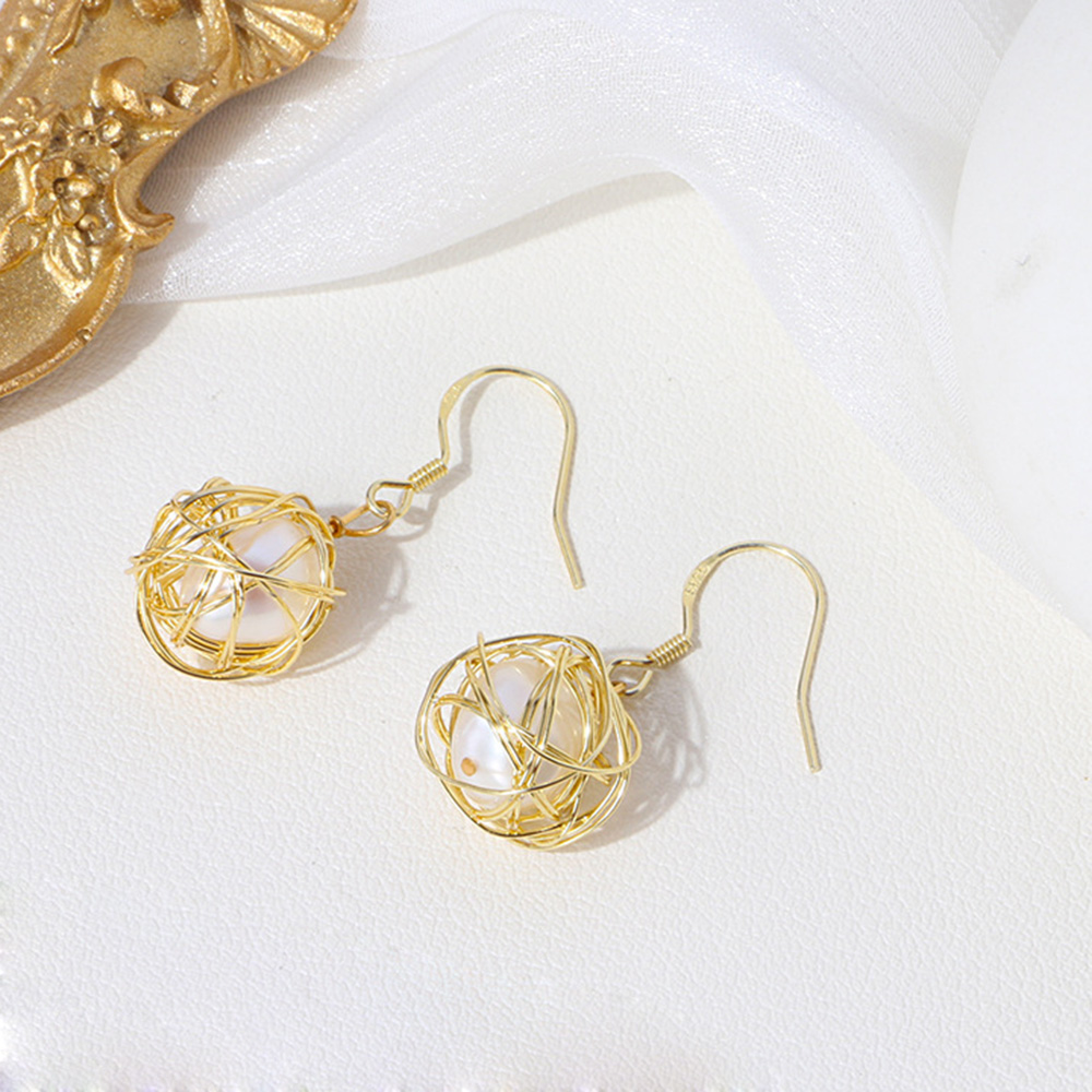 S925 Sterling Silver Pearl Dangle Earring Gold Plated Hollow Prevent Allergy Earrings for Women Gril Gift Freshwater Natural Pearls