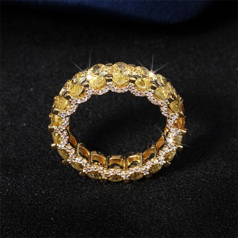 New Fashion Hip Hop Vintage Jewelry 925 Sterling Silver&Gold Fill Oval Cut White Topaz CZ Diamond Women Wedding Ring Gifts for Girl