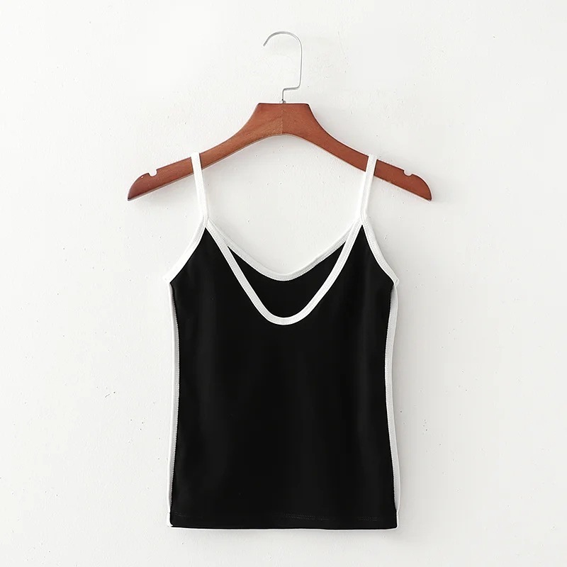 snap ins Europe and the United States women's summer wind sexy backless bump color stripe v-neck condole belt vest 210308