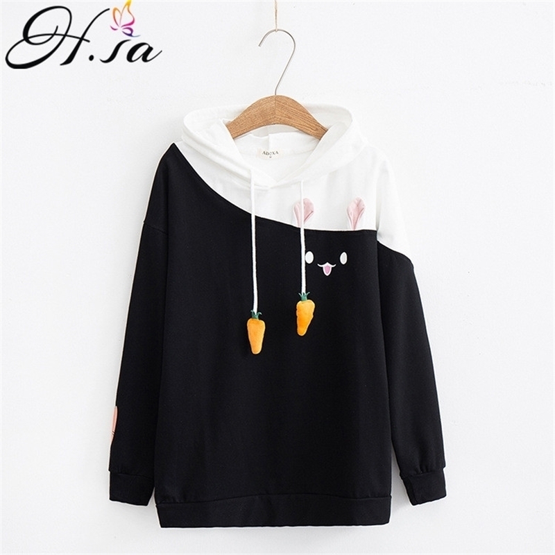 HSA Autumn Fashion Women Kawaii Cute Hoodies Rabbit Cartoon Sweatshirt with Hat Korean Style Long Sleeve Tracksuit kpop 201203
