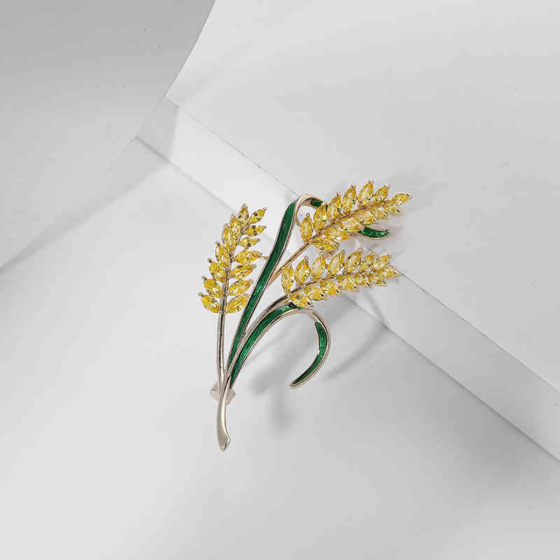 Korean Enamel Gold Zircon Plant Wheat Ear Brooch Clothing Accessories Fashion Barley Pin