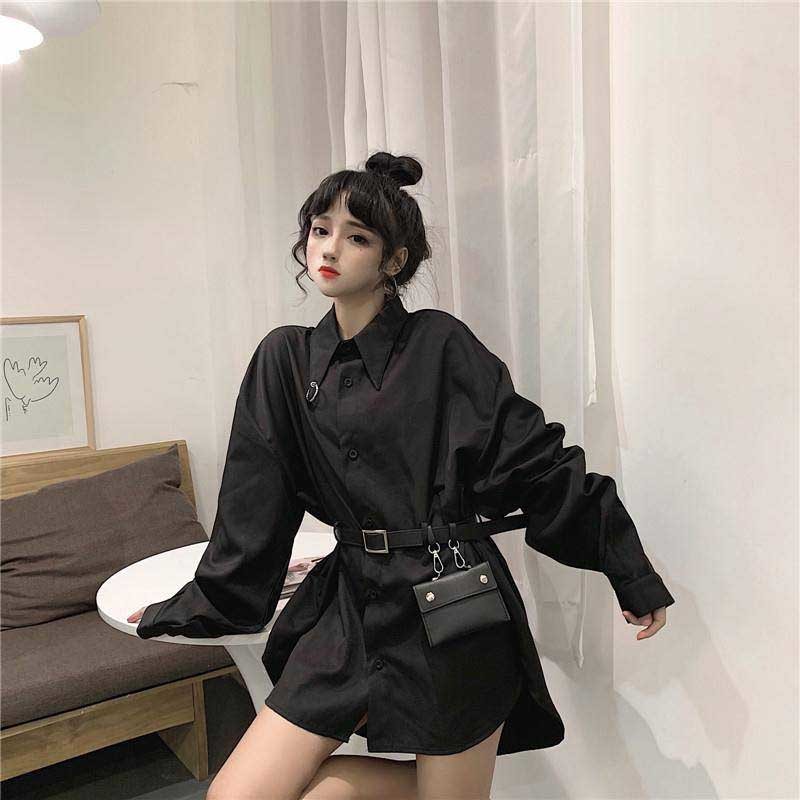 NiceMix plus size harajuku Korean style Blouses Women's Clothing long tops moda feminina spring fall shirts black blusas mujer d 210225