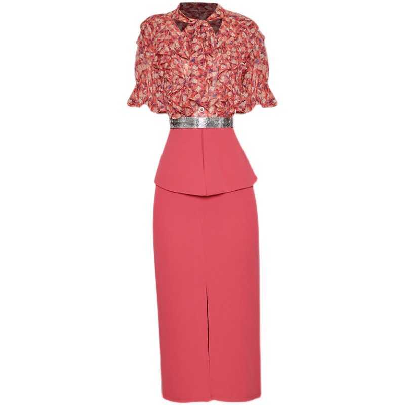 HIGH QUALITY est Designer Fashon Bow Collar Floral Printed Patchwork Belted Mid-calf Dress 210526, Red
HIGH QUALITY est Designer Fashon Bow Collar Floral Printed Patchwork Belted Mid-calf Dress 210526, Red