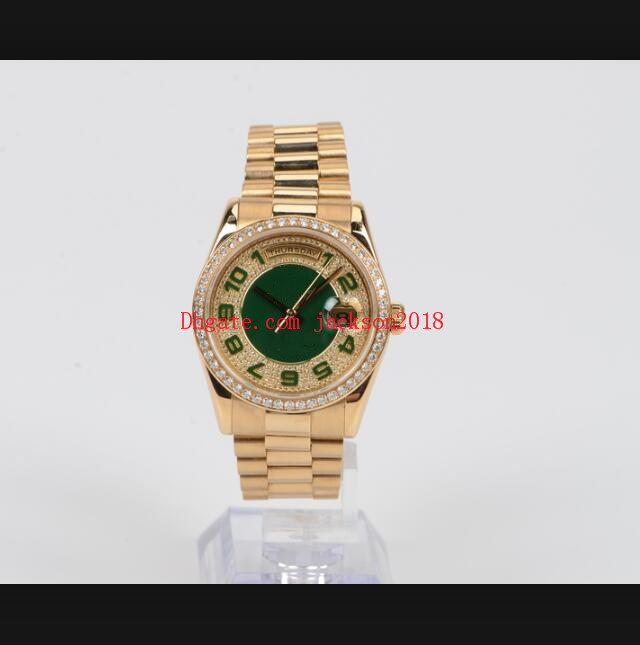 Men's Wristwatches Mechanical Automatic 118348 36mm Green Arabic Diamond Dial Gold Stainless Steel Bracelet Luxruy Watches, Make waterproof
Men's Wristwatches Mechanical Automatic 118348 36mm Green Arabic Diamond Dial Gold Stainless Steel Bracelet Luxruy Watches, Make waterproof
