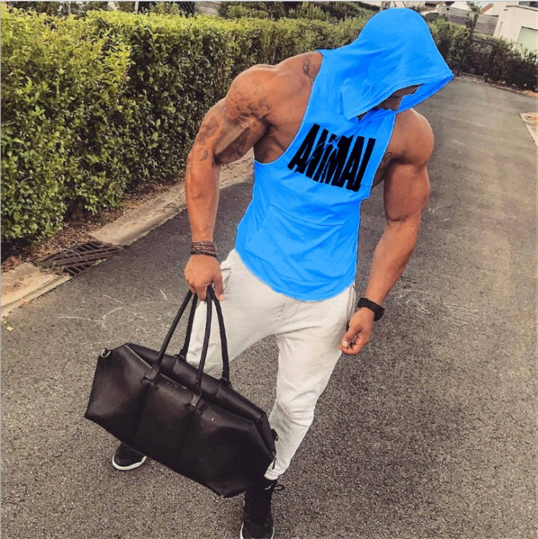 New Men Bodybuilding Cotton Tank top Gyms Fitness Hooded Vest Sleeveless Hoodie Casual Fashion mens Workout Clothing