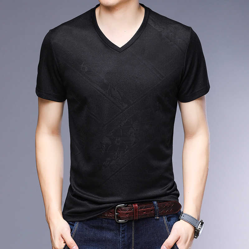 Ymwmhu 100% Cotton T-shirts Men Short Sleeve V-neck Summer Tops Casual Slim Fit T Shirt Fashion Tee Homme Clothes 210629