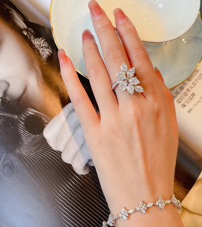 Handmade Flower Lab Diamond Finger Ring 925 sterling silver Party Wedding band Rings for Women Promise Birthday Jewelry Gift