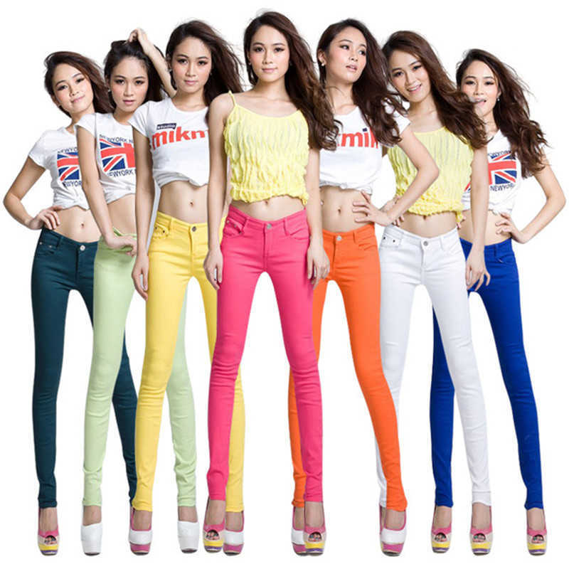 Slim Waist Jeans For Women Skinny Low Woman Blue Denim Pencil Pants Stretch Plus Size 210809