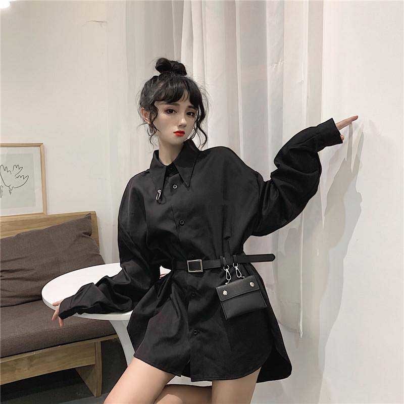 NiceMix plus size harajuku Korean style Blouses Women's Clothing long tops moda feminina spring fall shirts black blusas mujer d 210225