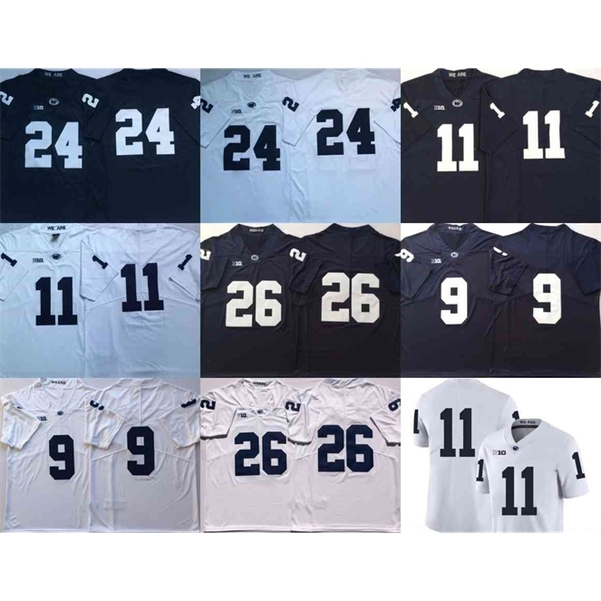 GoodPenn State Nittany Lions jersey 26 Saquon Barkley 11 Micah Parsons 24 Miles Sanders 9 Trace McSorley Navy Blue White Stitched mens