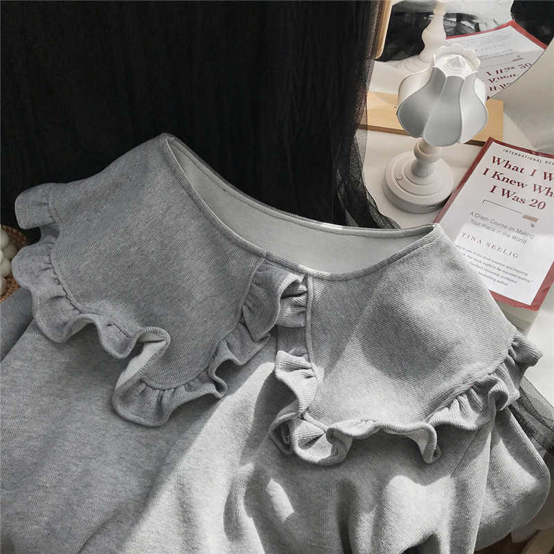 Sweet Peter Pan Collar Medium-long Sweatshirt Causal Long Sleeve Women Hoodies Spring Korean Top Jumper 6E755 210603