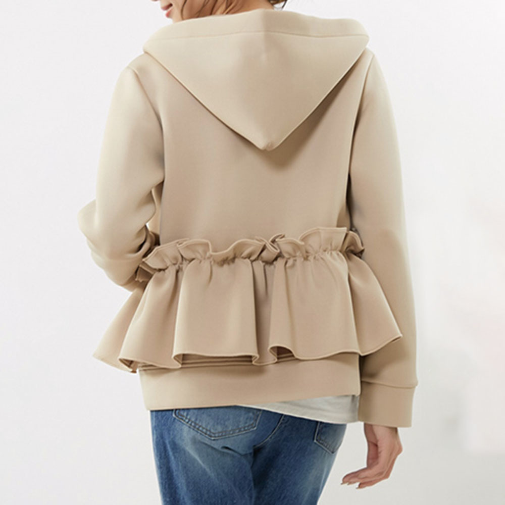 casual women slim tops autumn korean fashion ruffle hooded long sleeve street beat outerwear coat jacket 201212