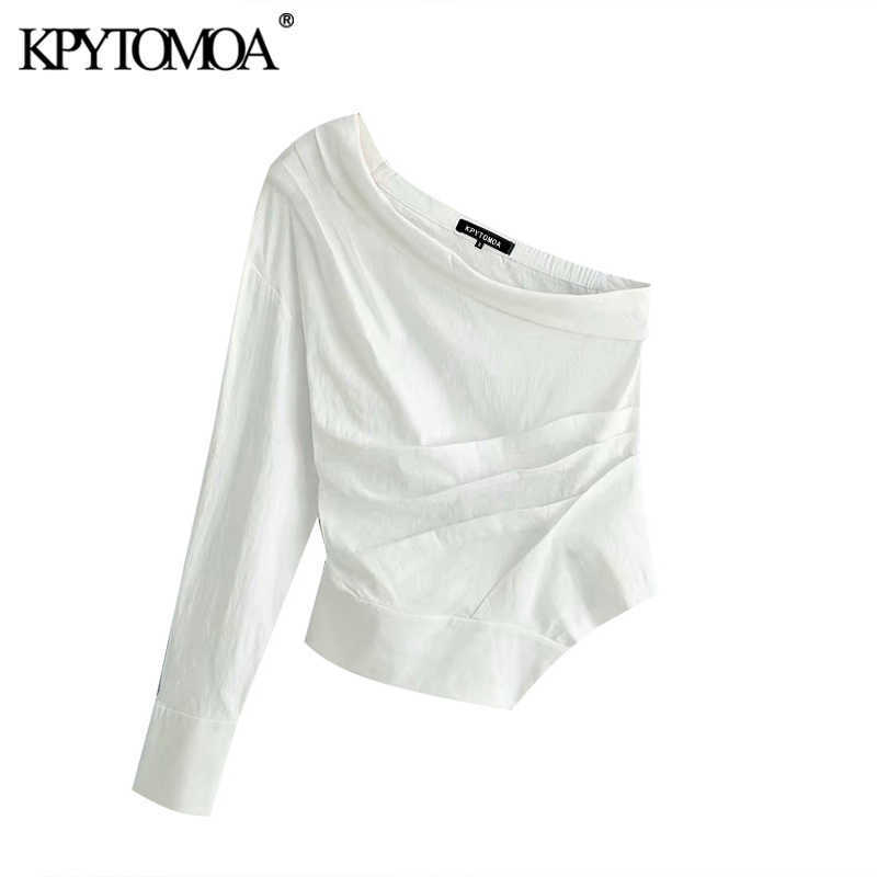 KPYTOMOA Women Fashion One Shoulder Cropped Blouses Vintage Asymmetry Neck Long Sleeves Female Shirts Chic Tops 210721, As picture
KPYTOMOA Women Fashion One Shoulder Cropped Blouses Vintage Asymmetry Neck Long Sleeves Female Shirts Chic Tops 210721, As picture