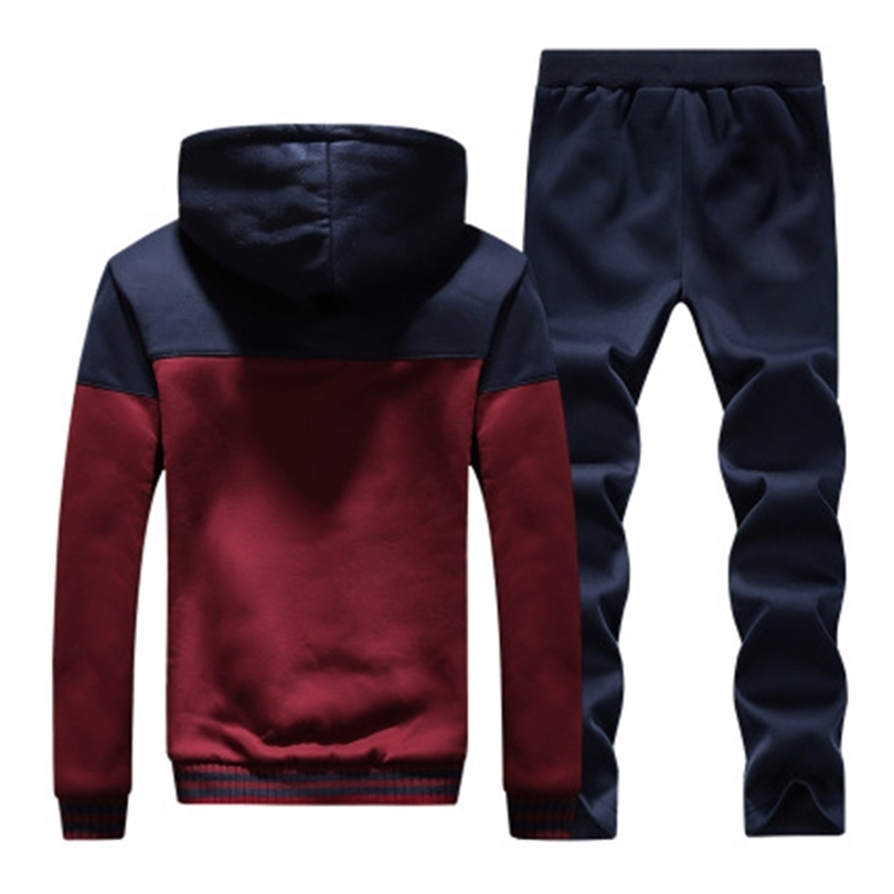 Men Warm Sets Fashion Sporting Thick Suit Patchwork Zipper Hooded Sweatshirt Sweatpants Mens 2 Pieces Sets Slim Tracksuit 201210