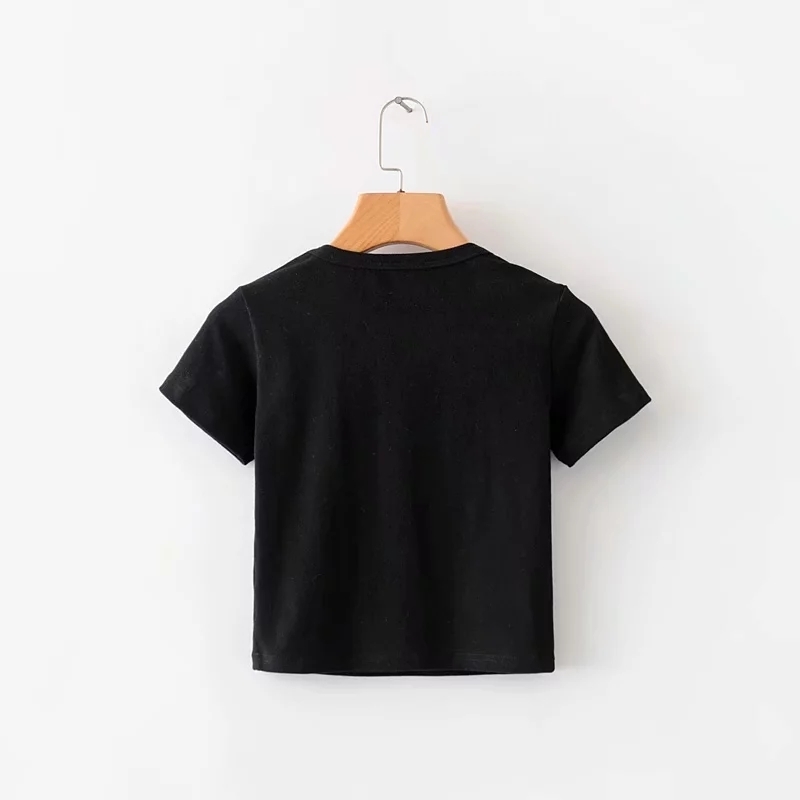 Women Skull Print Crop Tee in Black Short Sleeve Crop T-shirt Fitted Top 210306