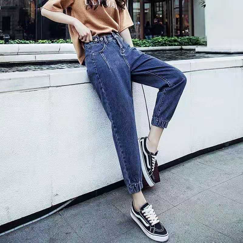 Spring jeans net red Torre jeans ladies loose nine elastic waist toe Harem pants large jeans S-5XL 210302