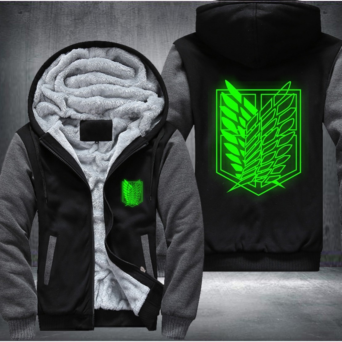 USA Size Shingeki No Kyojin Attack on Titan Aren Luminous Blue Green Men's Women Printing Pattern Thicken Fleece jacket hoodies 201020