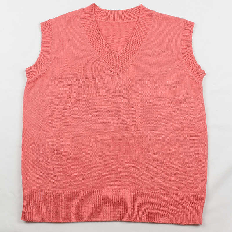 MEIYANGYOUNG Y2K Loose Knitted Vest Sweater Autumn Women's Vest Sleeveless Ladies Vintage Sweater V-Neck Pullover Tops 211009