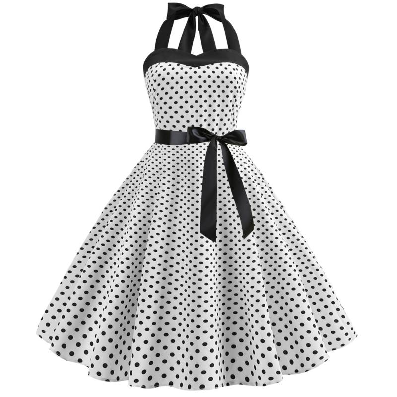 

Casual Dresses Women Vestidos Polka Dot Dress Big Swing Retro Robe Prom Rockabilly Party 50S 60S Pinup Vintage K1420, Black