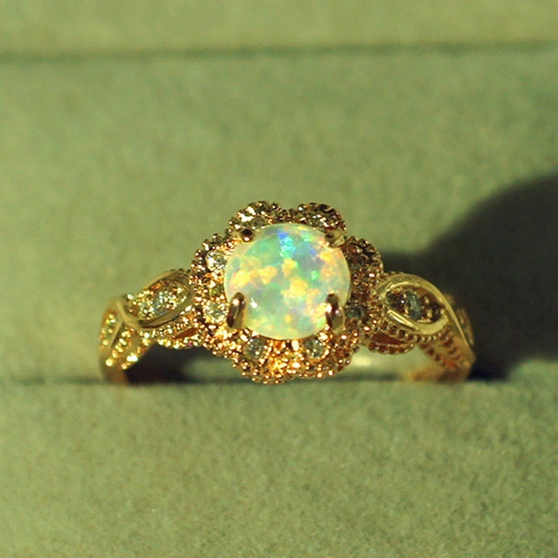 Gorgeous 14K Solid Gold Ring Rare Beautiful Fire Opal Diamond Jewelry Birthday Anniversary Gift Promise Cocktail for Women Size 6