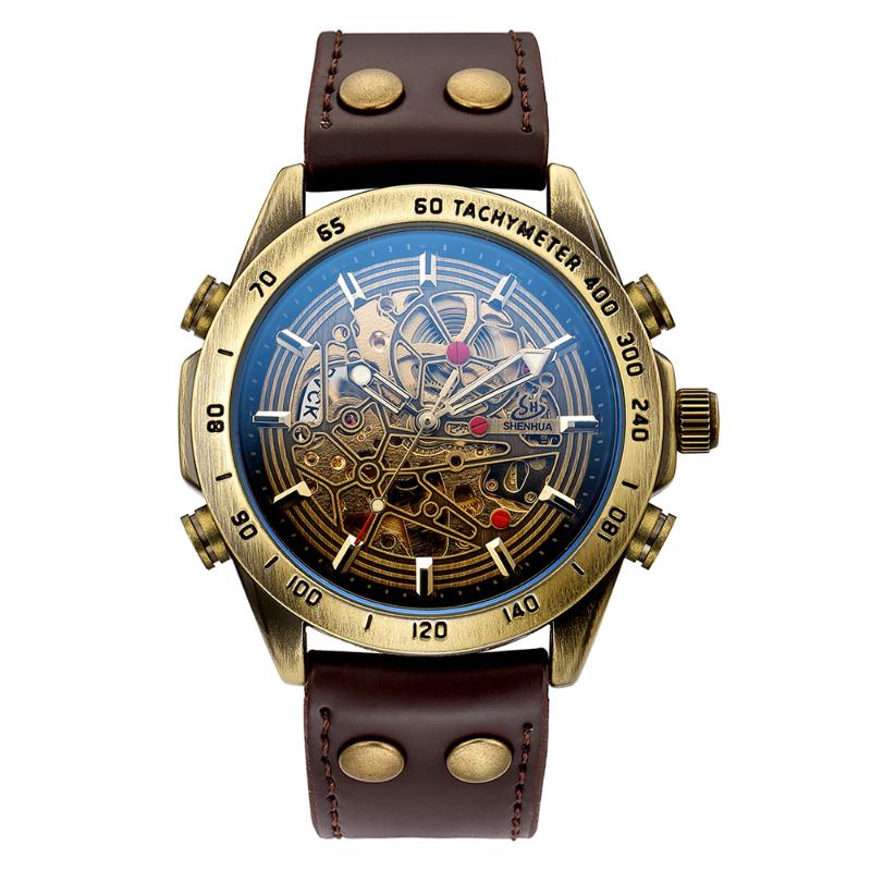 Wristwatches SHENHUA Retro Brown Strap Men's Mechanical Watches Classic Hollow Literal Automatic Winding Sport Male Reloj Hombre, Black
Wristwatches SHENHUA Retro Brown Strap Men's Mechanical Watches Classic Hollow Literal Automatic Winding Sport Male Reloj Hombre, Black