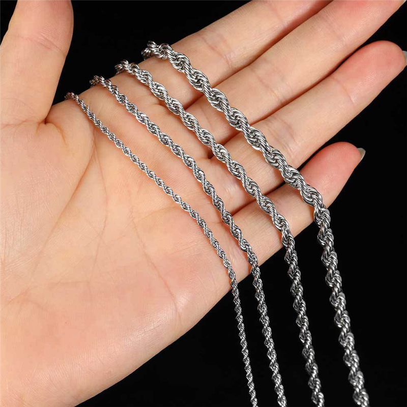 Stainless Steel Rope Chain Necklace 2-5mm Never Fade Waterproof Choker Necklaces Men Women Twist Hip Hop Jewelry 316L Sier Chains Gifts 18-24 Inches