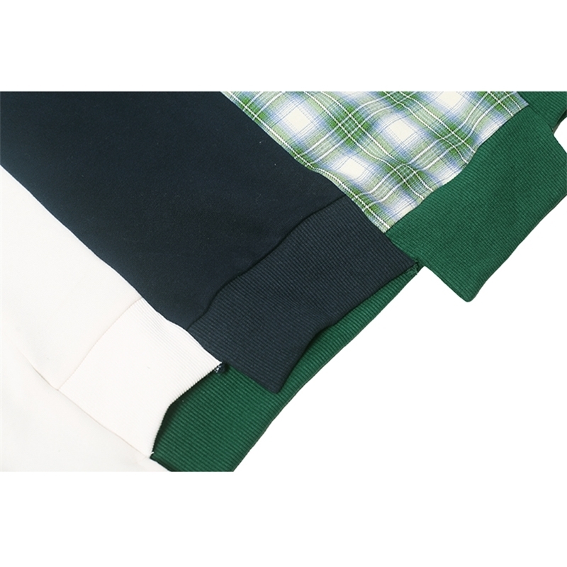 [EAM] Loose Fit Plaid Stitch Oversized Sweatshirt New Round Neck Long Sleeve Women Big Size Fashion Tide Spring LJ201130