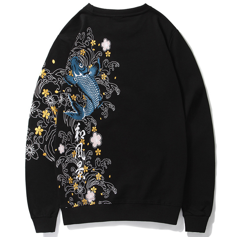 Autumn Winter Fashion Carp Embroider Hoodies Cotton Warm Thick Hip Hop Hoodie Men Couples US Size SXL 201020