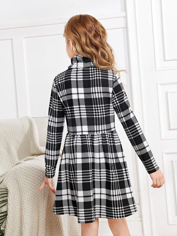 Girls Plaid Print Dress Without Belt SHE