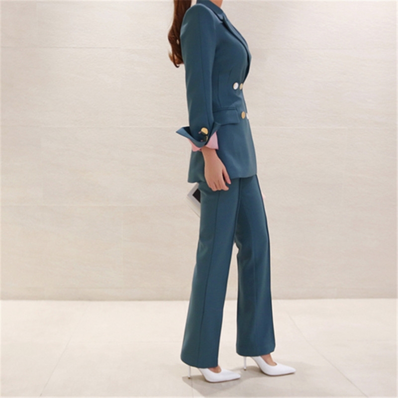 Runway Women's Blazer Suit 2 Pieces Set Autumn Elegant Fashion Doublebreasted OL Bussines Office Lady Blazer Pants Suits