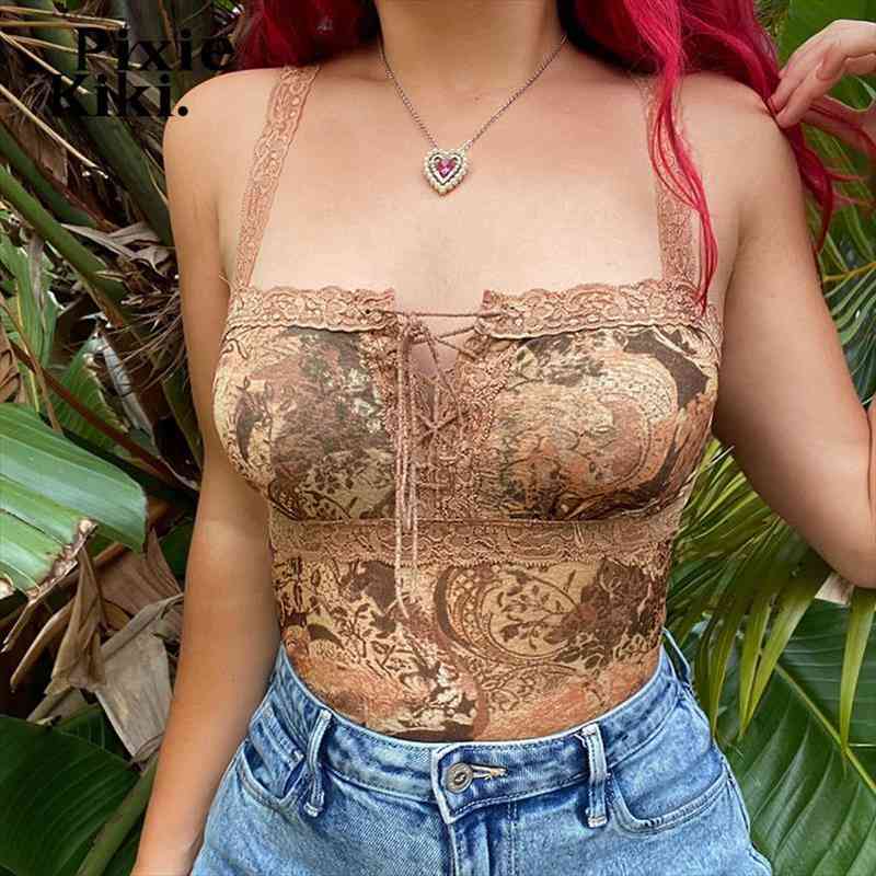 90s Grunge Brown Vintage Womens Cami Printed Top Fairy Core Lace Trim Square Collar Backless Sexy Camisole Crop Tops P84-bb10, White
90s Grunge Brown Vintage Womens Cami Printed Top Fairy Core Lace Trim Square Collar Backless Sexy Camisole Crop Tops P84-bb10, White