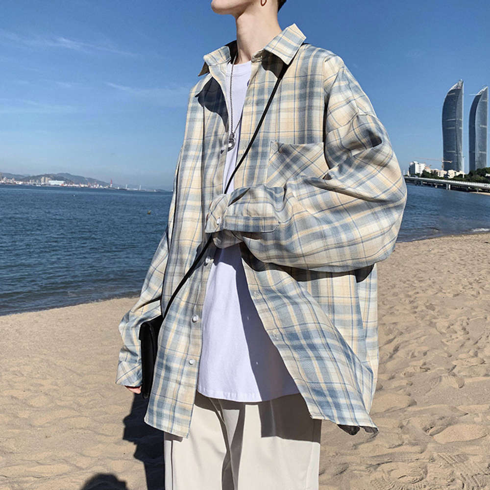 Plaid casual Men's wear Korean fashion brand loose Long Sleeve Shirt, White;black
Plaid casual Men's wear Korean fashion brand loose Long Sleeve Shirt, White;black