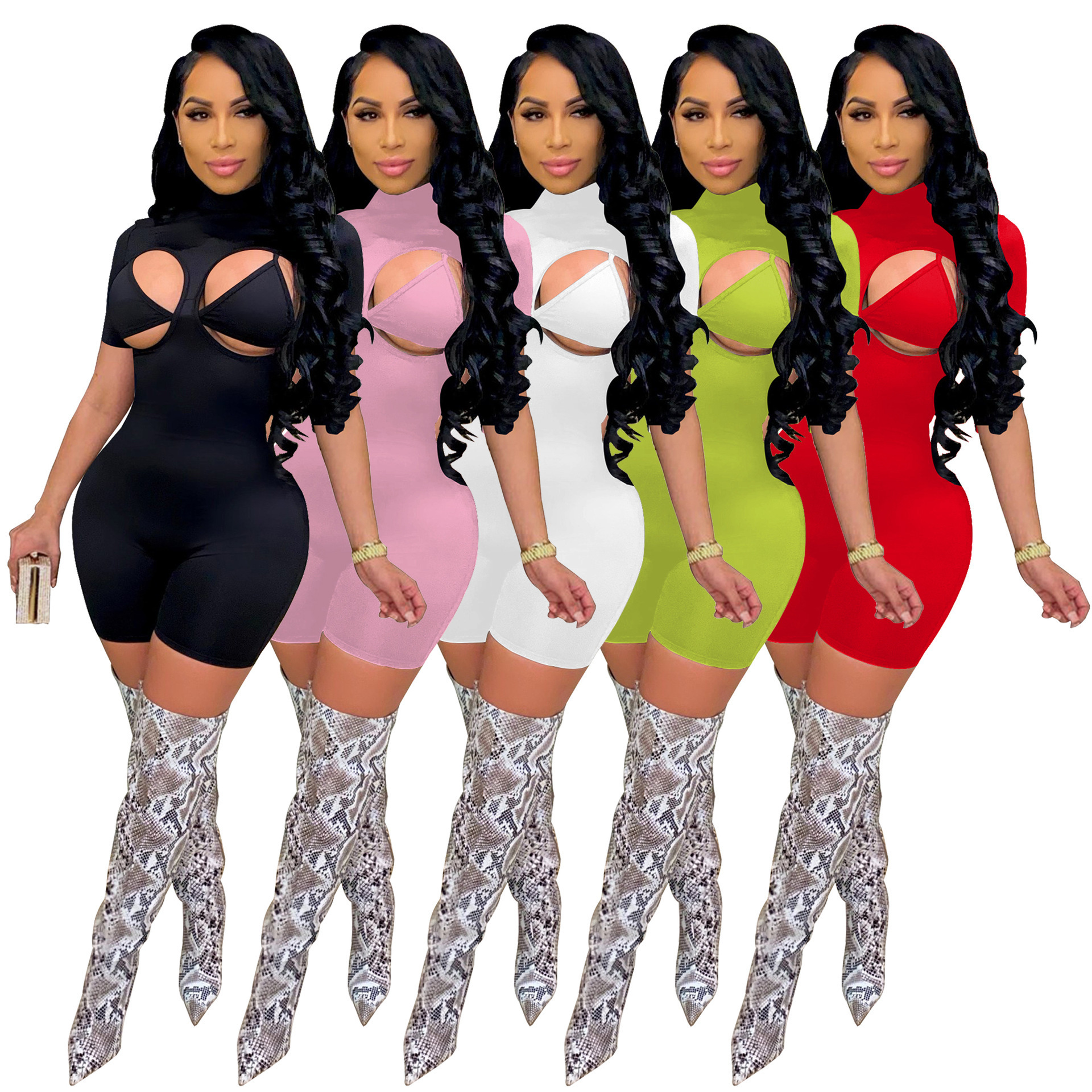 Hot selling 2021 women' Solid color summer fashion Hollow out tight sexy underwear round neck high neck short sleeve shorts Jumpsuit, White
Hot selling 2021 women' Solid color summer fashion Hollow out tight sexy underwear round neck high neck short sleeve shorts Jumpsuit, White