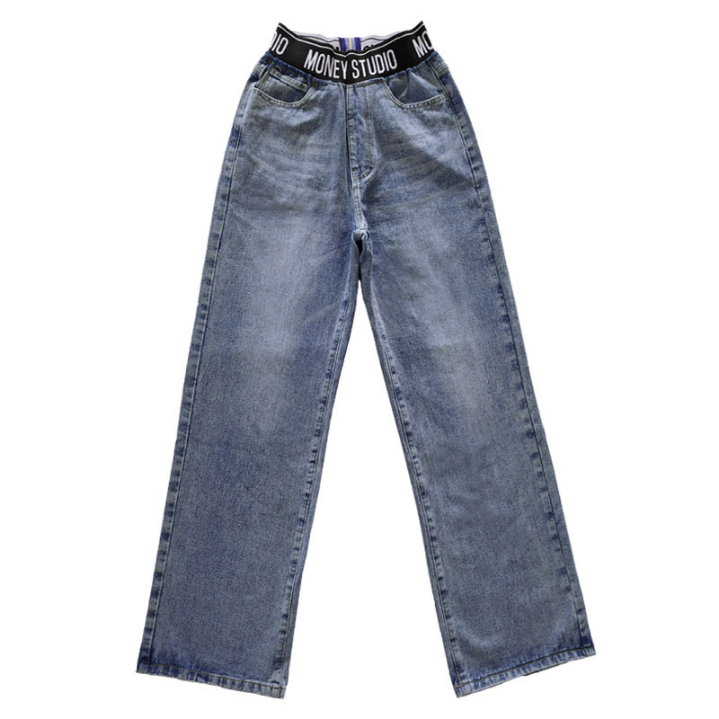 Spring Loose High Waist Wide Leg Jeans For Women Stretch Vintage Full-length loose Boyfriend Pants Trousers Elastic High Waist 210222