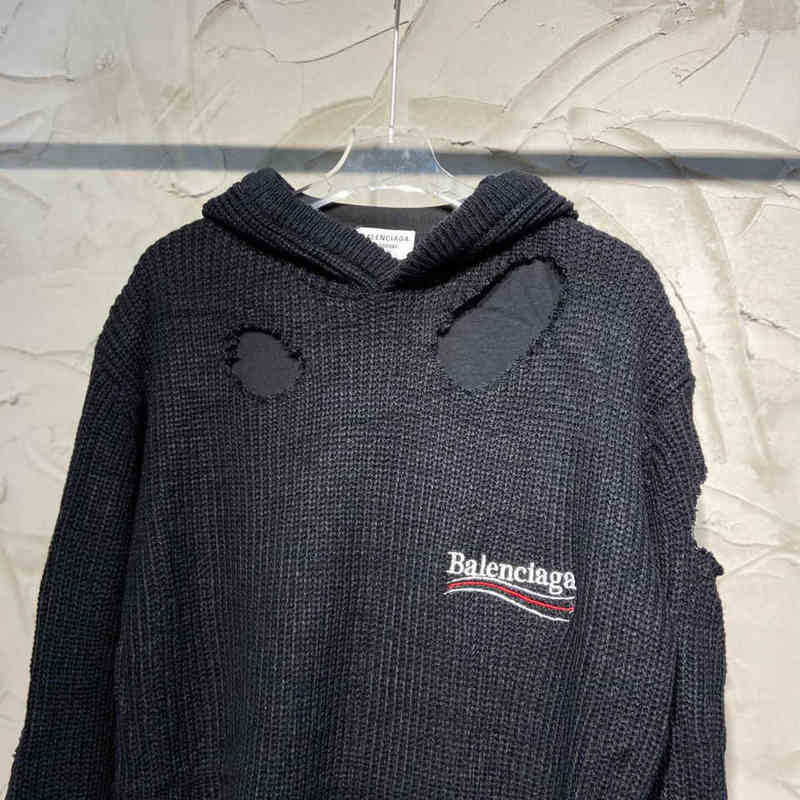 Designer Sweaters Balencaigass 21 Men and Women Couples with Hole Hooded Knitted Loose Fake Two-piece Sweater Fashion Brand 
Designer Sweaters Balencaigass 21 Men and Women Couples with Hole Hooded Knitted Loose Fake Two-piece Sweater Fashion Brand